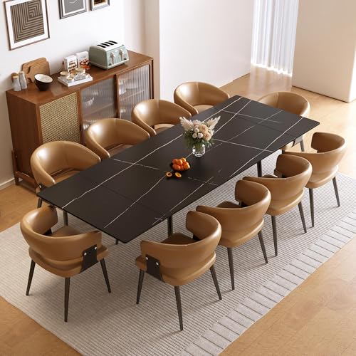 62.9"–94.4" Extendable Dining Table with Heat-Resistant Tabletop | Black Kitchen Table for 6–10, with Scratch-Resistant Sintered Stone & Stainless Steel Legs, Modern Splace Saving Furniture - color: Black 62.9” of 94.4”