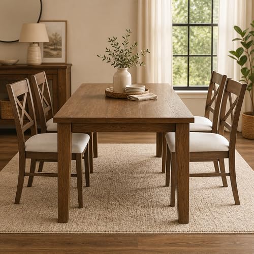 HOMCOM Dining Chairs Set of 2 Upholstered Kitchen Chairs Cross Back Walnut | Rubberwood Frame, Padded Seat, for Living Room, Dining Room, Kitchen - color: Walnut, style: Cross Back