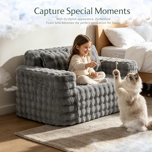 ZurNesfure Sofa Couch Loveseat Boneless Sofa with Pillow Grey,Loveseat | No Assembly Need, Modern Couch with deep seat and Washable Cover Cloud Sofa for Living Room Bedroom Apartment - color: Bubble Grey, size: Loveseat