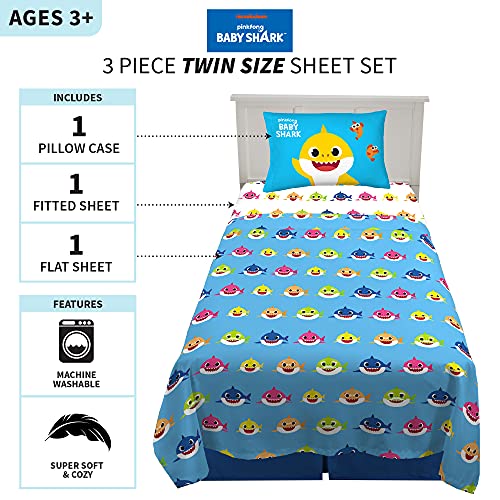 Franco Kids Bedding Super Soft Sheet Set, Twin, Baby Shark - color: Baby Shark, size: Twin