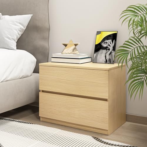 furtble 2 Drawer Dresser, Small Dresser for Closet, Light Wood Storage Cabinet for Bedroom, Oak Nightstand Sofa Beside Table Drawer Chest, 23.6 in - color: Oak, size: 13.4"D x 23.6"W x 18"H (2 Drawers)