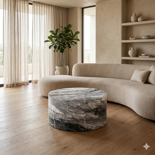 Round Coffee Table Living Room Table - Modern Faux Marble Design with Wood Accents in Grey,No Assembly Required - Ready to Use,Space-Saving - color: 24'' Marble Gray, size: 24'' Round Coffee Table