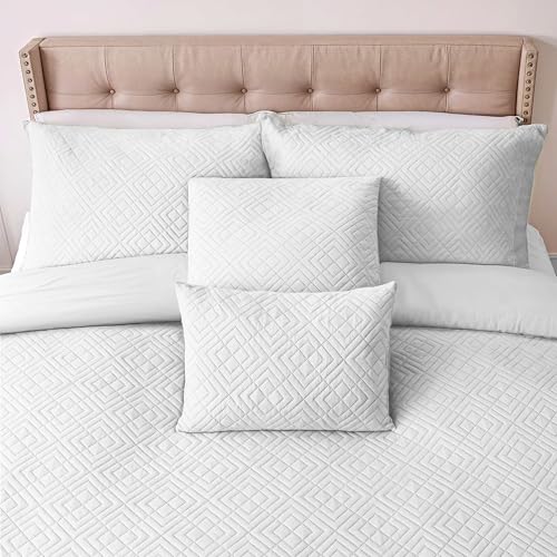 Clara Clark Quilts Twin Size - All Season Bedspread Coverlet Set, Pinsonic Weave Lightweight Bedding Set - 5 Piece Twin Quilt Set with Pillow Shams, White - Twin Diamond - color: 27 – White – Diamond, size: Twin