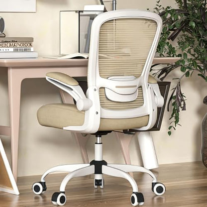 Mimoglad Home Office Chair - Ergonomic High Back Desk Chair with Adjustable Lumbar Support and Thickened Seat Cushion - Breathable Mesh Computer Chair - color: Light Ivory