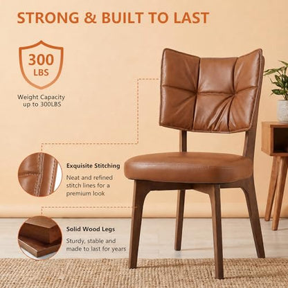 YOUNIKE Wood Frame Brown Dining Chair, Faux Leather, Single Pack | Modern Ergonomic Upholstered Kitchen & Dining Room Chairs, Double-Layer Backrest, Comfy Soft Cushion, Easy to Assembly - color: Brown