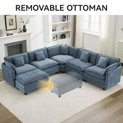 113'' V Shaped Cloud Sectional Sofa, Oversized Deep Seat Couches for Living Room, Chenille Comfy Upholstered Modular Sectional Sofa Couch,Blue - color: Blue, size: 113'' V Shape