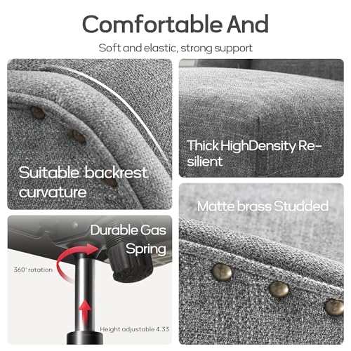 Upholstered Armless Office Chair Fabric Swivel Home Desk Chair with Wheels | Modern Comfy Boho Office Chair with Wooden Legs Adjustable Desk Chair no Arms for Sewing Women Farmhouse Study Studio Grey - color: Grey