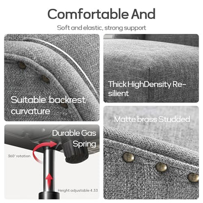 Upholstered Armless Office Chair Fabric Swivel Home Desk Chair with Wheels | Modern Comfy Boho Office Chair with Wooden Legs Adjustable Desk Chair no Arms for Sewing Women Farmhouse Study Studio Grey - color: Grey