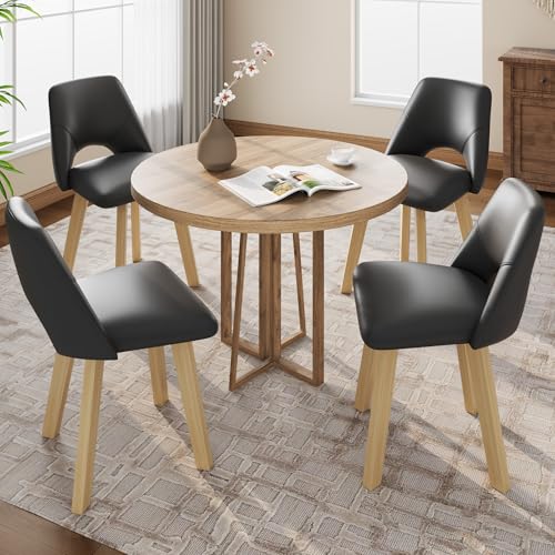 Garvee Dining Chairs Set of 4, PU Leather Upholstered Kitchen Chairs, Black | Sturdy Wood Frame , Scratch-Resistant Padded Seat, Modern Armless Side Chairs for Dining Room, Kitchen Room, Patio, - color: Black, size: Set of 4