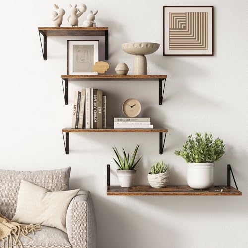 Deep Floating Shelves for Wall, 24"W x 10"D Wall Shelves Set of 2, 10 Inch Deep Floating Shelf with Brackets, Wide Display & Storage Shelves for Books, Living Room, Kitchen, Bathroom, Rustic Brown - color: Rustic Brown, size: 24"W x10"D