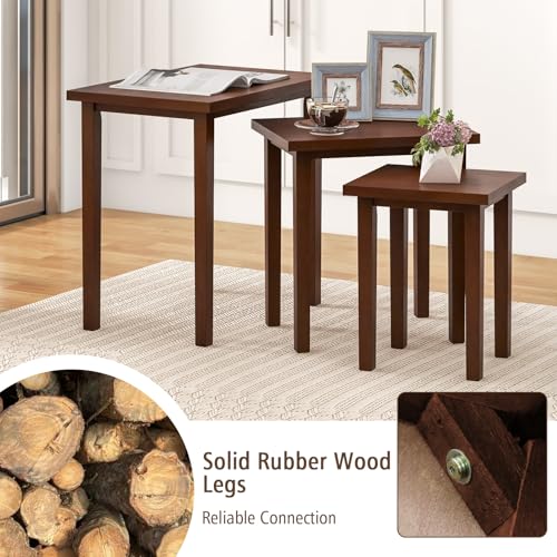 Giantex Nesting Tables Set of 3, Farmhouse Stacking Side Table with Rubber Legs, Wooden Rectangle Accent End Table, Nesting Coffee Tables for Living Room Bedroom (Walnut) - color: Walnut