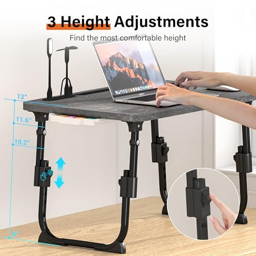 Lap Desk for Bed Adjustable Height with USB Port 23.6" x15.7" Desktop | Storage Drawer, Bookshelf, Fits 17" Laptop, For couch WFH Study, Foldable Non-Slip No Assembly Sturdy Lightweight DeepStone - color: Deep Stone Texture