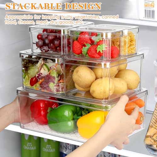 14Pack Fridge Organizer, Stackable Refrigerator Organizer Bins with Lids | BPA-Free Clear Plastic Storage Containers For Kitchen Cabinets, Fridge, Drinks, Fruits, Vegetables, Cereals, Counter Storage - size: 14-PACK