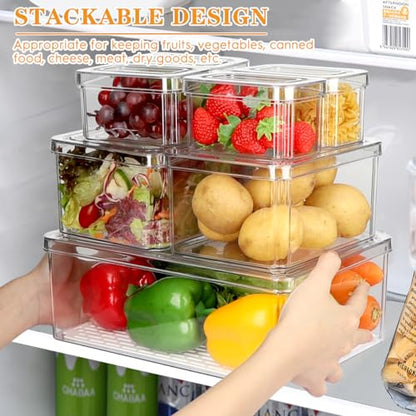 14Pack Fridge Organizer, Stackable Refrigerator Organizer Bins with Lids | BPA-Free Clear Plastic Storage Containers For Kitchen Cabinets, Fridge, Drinks, Fruits, Vegetables, Cereals, Counter Storage - size: 14-PACK