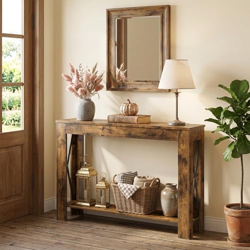 Farmhouse Console Table, 39.4'' Small Narrow Entryway Table, Wood Couch Table Behind Sofa with Storage Shelf, Slim Farmhouse Hallway Table for Living Room, Hallway, Foyer, Rustic Brown CT34RR - color: Rustic Brown