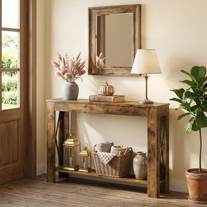 Farmhouse Console Table, 39.4'' Small Narrow Entryway Table, Wood Couch Table Behind Sofa with Storage Shelf, Slim Farmhouse Hallway Table for Living Room, Hallway, Foyer, Rustic Brown CT34RR - color: Rustic Brown