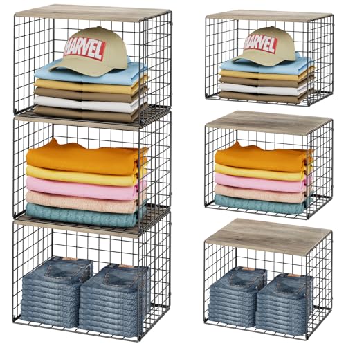 Widened & Heightened Closet Organizers And Storage Shelves With Top Board, Set of 3 Stackable Closet Shelf Organizer Storage Bin Basket For Clothes Sweaters,Space-saving, Sturdy,Wider Higher Size