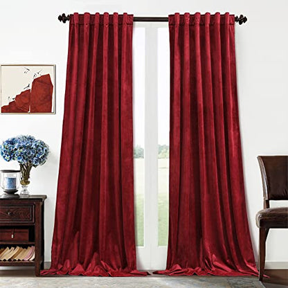 Benedeco Burgundy Red Velvet Blackout Curtains 52x96, Back Tab, 2 Panels | Elegant Room Darkening Thermal Insulated Energy Saving Noise Reducing Velvet Window Drapes for Living Room, Bedroom - color: Backtab-red, size: 52"W x 96"L (Pack of 2)