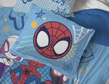 Jay Franco Marvel Spidey and His Amazing Friends 7 Pc Full Comforter Set | Super Soft Microfiber Bed in a Bag, Superhero Bedding, Ghost-Spider, Machine Washable, Official Marvel Product, Kids Gift - color: Light Blue - Spidey & His Amazing Friends, size: