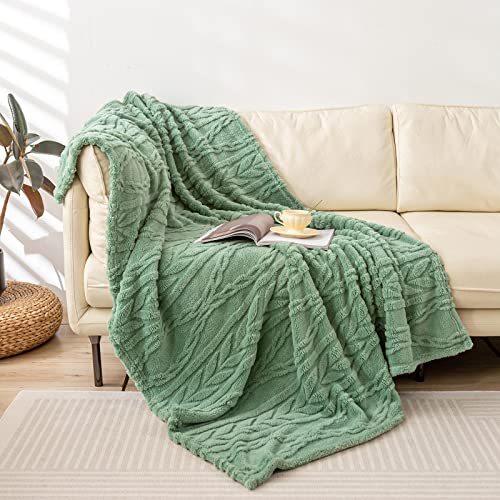 YUSOKI Sherpa Fleece Large Throw Blanket, Sage Green, 50"x65" | 3D Stylish Design,320GSM, Non-Shedding, Lightweight for All Season Use, stays fluffy after repeated washes, Perfect Gifts - color: Sage Green-(without Pillows), size: Throw (50" x 65")