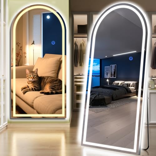 Arch Full Length Standing Mirror with LED Lights, 71"x32" Lighted Mirror with Dimming & 3 Color Lighting, Tall Mirror Full Body for Bedroom, Dressing Room - color: Arched, size: 71"L x 32"W