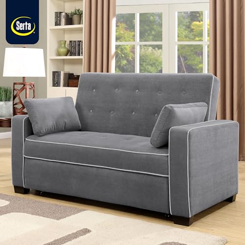 Serta Ainsley 66.5" Convertible Sleeper Loveseat, Full Size, Dreamcoil Comfort, Soft Woven Fabric, Charcoal - color: Charcoal, size: Full Loveseat