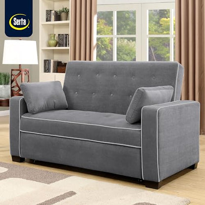 Serta Ainsley 66.5" Convertible Sleeper Loveseat, Full Size, Dreamcoil Comfort, Soft Woven Fabric, Charcoal - color: Charcoal, size: Full Loveseat