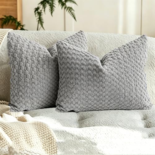 Set of 2 Boho Bubble Pillow Covers, Soft Textured Cushions | Modern Farmhouse Pillow Cases for Couch Sofa Bedroom Home Decor - color: Grey, size: 20" x 12" (Pack of 2)