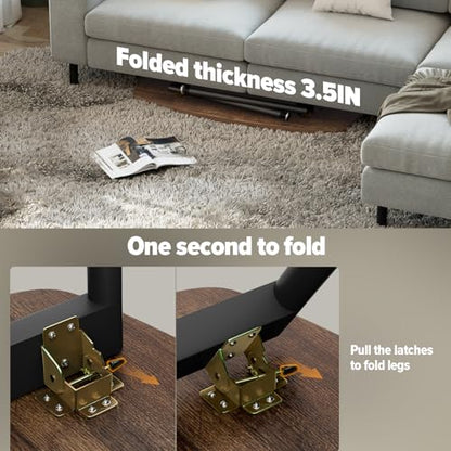 WOHOMO Folding Coffee Table for Small Spaces, No Assembly Farmhouse Portable Living Room Table, Walnut 39.3x19.6x17.7 Inch