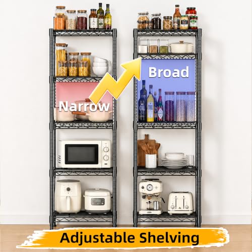 Lab Cosi 5 Tier Narrow Shelf 15.85" W Black Wire Rack, Adjustable Metal Storage Organizer for Pantry Kitchen Closet, Freestanding Shelf Unit - size: 15.92"W x 53"H x 11.8"D
