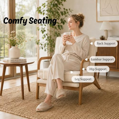 Karl home Mid-Century Accent Reading Chairs Set of 2, Beige | Linen Upholstered, Solid Wood Frame, Soft Cushion, Lumbar Pillow, Lounge Armchair for Living Room, Bedroom, Balcony, Study - color: Beige