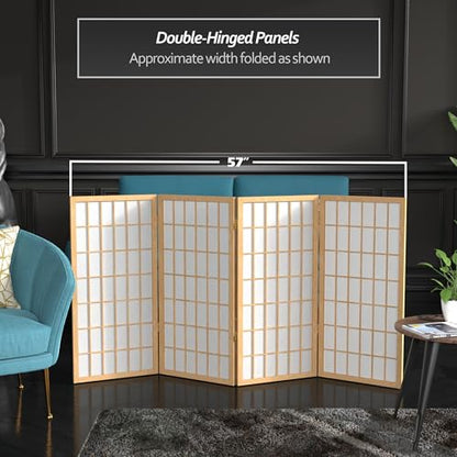 3 ft. Short Window Pane Shoji Screen - Natural - 4 Panels