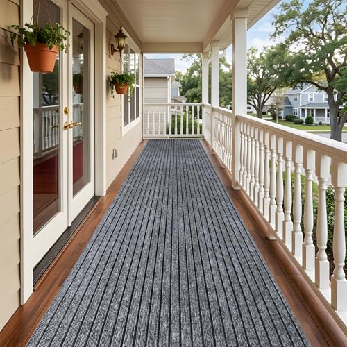Indoor Outdoor Runner Rug 3 x 10 ft, Gray Non Slip Rubber Backed Floor Runner, Low Profile Area Carpet for Hallway, Kitchen, Entryway, Balcony, Garage, Stairs & Laundry, Stripe - color: Stripe-gray, size: 3ft X 10ft (Runner)