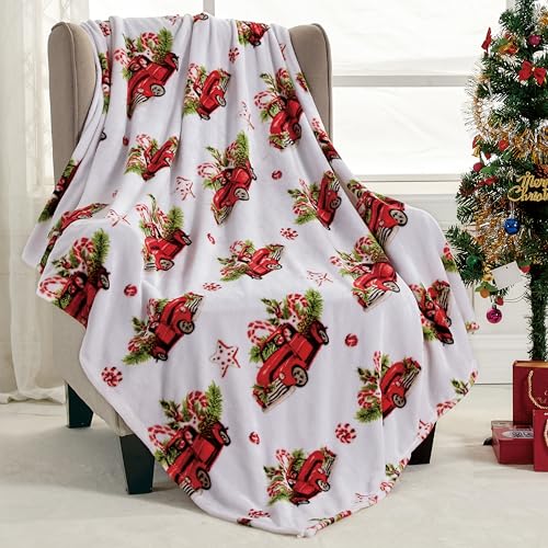 Elegant Comfort Lightweight Printed Throw Blanket- All Season, Ultra Soft, Cozy and Plush- Decorative Throw Blankets, Perfect for Lounging, 50 x 60 inches, Rustic Red Truck, Throw Blanket - color: Red Truck