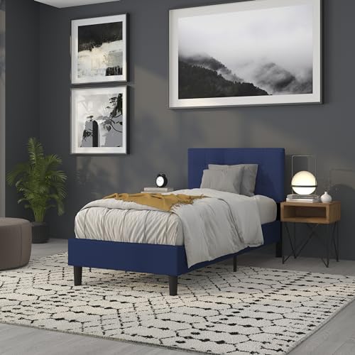 Quilted Tufted Upholstered Twin Size Headboard in Navy Fabric - color: Navy, size: Twin