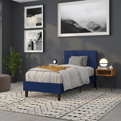 Quilted Tufted Upholstered Twin Size Headboard in Navy Fabric - color: Navy, size: Twin