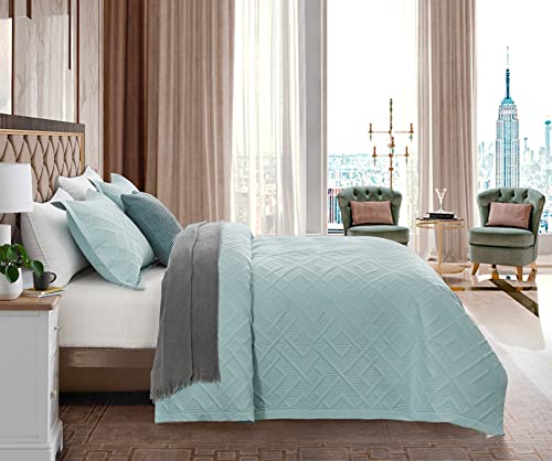 CHIXIN Quilt Queen Size - Geometric Pattern Bedspread Coverlet Set - Modern & Contemporary Style Bedding Cover, Ultrasonic Quilting, Reversible, Lightweight, 4 Piece, Seaglass - color: 1- Seaglass, size: Full/Queen(90"x92")