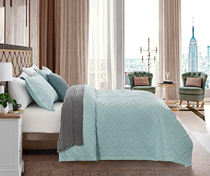 CHIXIN Quilt Queen Size - Geometric Pattern Bedspread Coverlet Set - Modern & Contemporary Style Bedding Cover, Ultrasonic Quilting, Reversible, Lightweight, 4 Piece, Seaglass - color: 1- Seaglass, size: Full/Queen(90"x92")