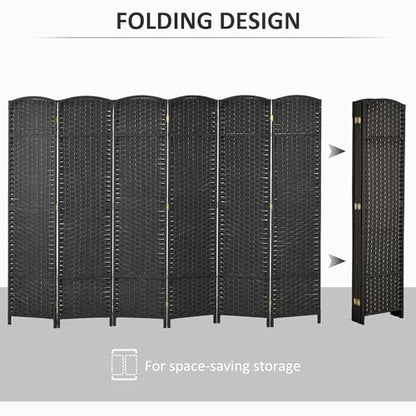 HOMCOM Room Divider 6 Panel Folding Privacy Screen 5.6' Tall Nature Wood | Freestanding Partition, Home Office, Bedroom - color: Black, size: 6 Panel