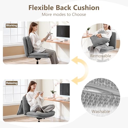 Fizzin Cross Cross Chair Memory Foam Armless with Wheels Home Office Grey - color: Grey