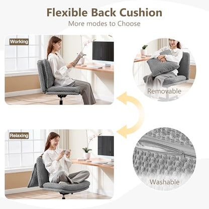 Fizzin Cross Cross Chair Memory Foam Armless with Wheels Home Office Grey - color: Grey