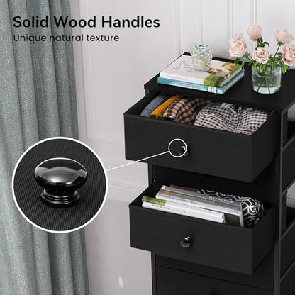 Fabric Dresser for Bedroom, 8 Drawer Tall Vertical Skinny Tower (Black) | Wooden Top, Steel Frame, Easy Pull Bin,Organizer Unit for Living Room, Hallway, Entryway, Nursery, Closets - color: Black, style: Narrow-8 Drawers