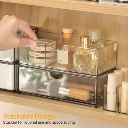 PAVSTINE Medicine Cabinet Organizer 2 Pack, Stackable Storage Drawers with Removable Divider, Make Up Organizer for Bathroom Mirror Cabinets, Vanity, Closet, Countertop - Clear - size: 2-Tier