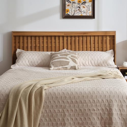 Headboard with Light Elegant Wood Design (Wooden, Queen) | 62.6 Inch Wide Headboard Only, Fluted Panel, Modern Farmhouse, Wall Mounted, Wingback - color: Natural Wood, size: Queen (U.S. Standard)
