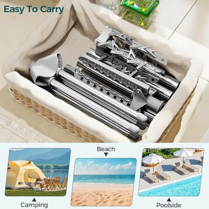 KINGBOARD 2-Tier Clothes Drying Rack, 72" H Drying Rack, 7 Rotatable Arms | 360° Rotatable Arms, 27 Hanger Holes, 24 Clips, Stainless Steel, Tool-Free Setup, Portable for Travel & Home, 30lbs Hold - size: 2 Tier