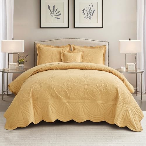 DaisyHuang Bedspread - Full Size Bedding Cover - Modern & Contemporary Coverlet Set, Real Stitching, Reversible, Lightweight, 5 Piece, Honey Gold - color: Honey Gold, size: Full(96"x110")