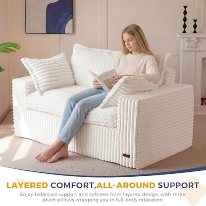 MAXYOYO Boneless Couch, 59-Inch Couch in a Box, Deep Loveseat | Foam-Filled Boneless Loveseat, Deep Seating for Two with No Assembly, Ideal for Living Rooms, Bedrooms or Apartments, Beige - color: Beige