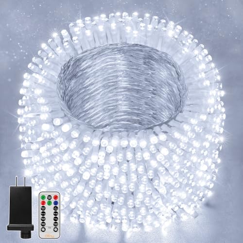 Ollny Christmas Lights Outdoor Waterproof, 1000LED 328FT Super Long String Lights with Remote 3 Timer, Plug in 8 Modes Fairy Light for Outside House Bedroom Xmas Decorations, Cool White - color: Cool White, size: 1000 LEDs