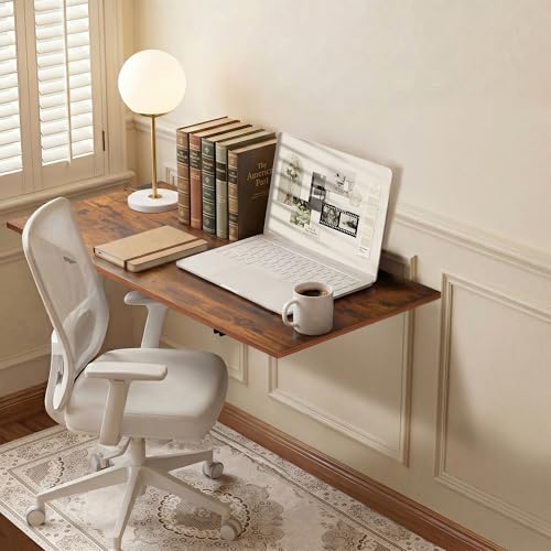 GOYLSER Wall Mounted Folding Table Floating Desk for Dining, Laundry Room, Office, Fold Down Desk with Bracket - color: Rustic Brown, size: 35"x20.5"