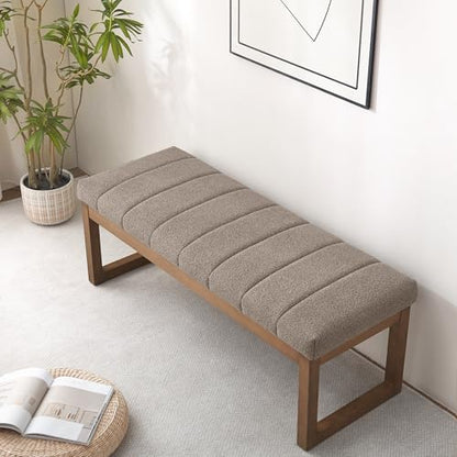 Zihanhome 52.7" Bedroom Bench for End of Bed, Modern Upholstered Teddy Fabric Entryway Bench & Dining Bench, Footrest Stool Bench with Solid Wood Frame for Bedroom, Living Room (Dark Brown) - color: Dark Brown